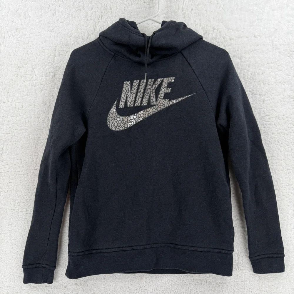 Nike Hoodie Womens XS Gray‎ Pullover Sweatshirt Bubble Dot Swoosh Logo Fleece